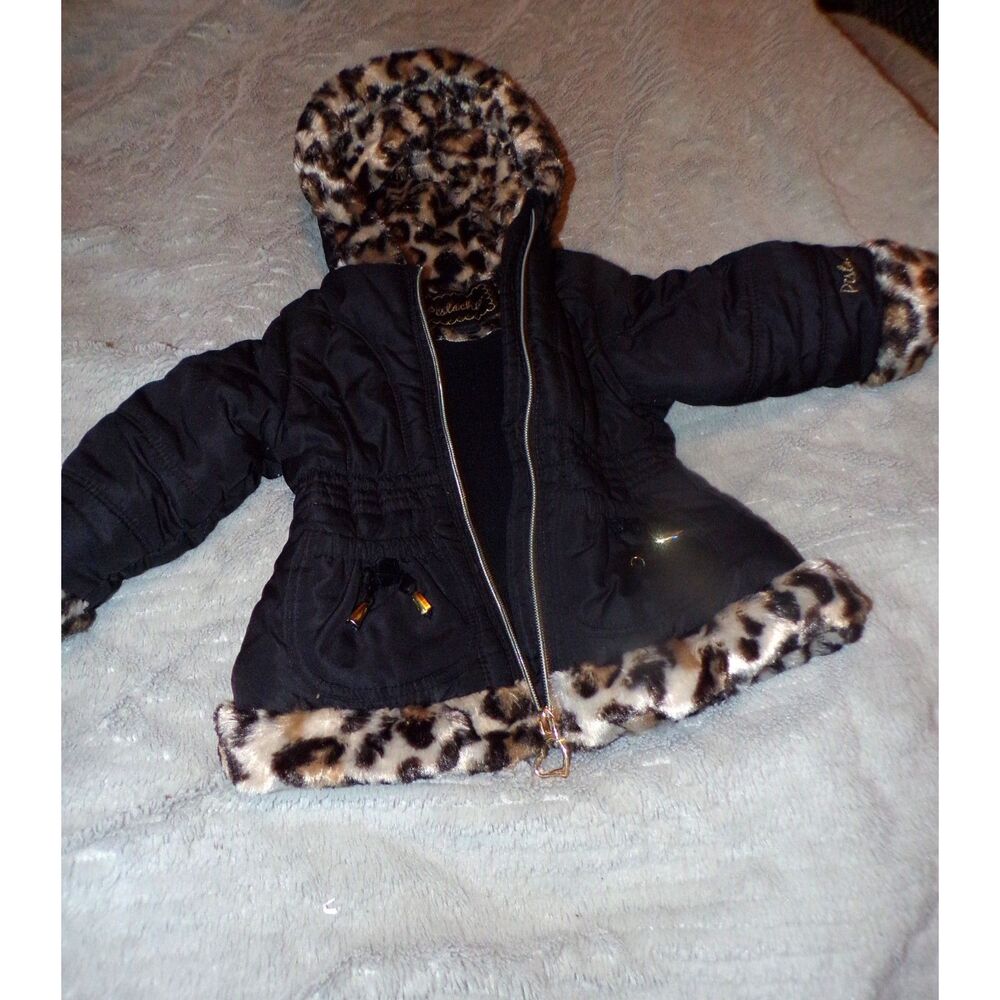 Pistachio black  Jacket Winter Coat with Leopard Faux Fur Trim size 2t  months